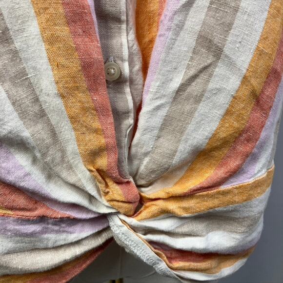 Lou & Grey Striped Linen Twist Front Shirt Women Small Preppy Beach Coastal Pink - Picture 4 of 15